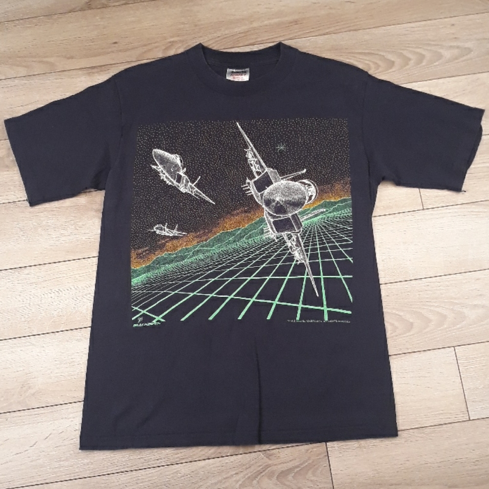 F-15 EAGLE BLACKBIRD Aircraft Navy Military Single Stitch Mens T Shirt L VTG 80s